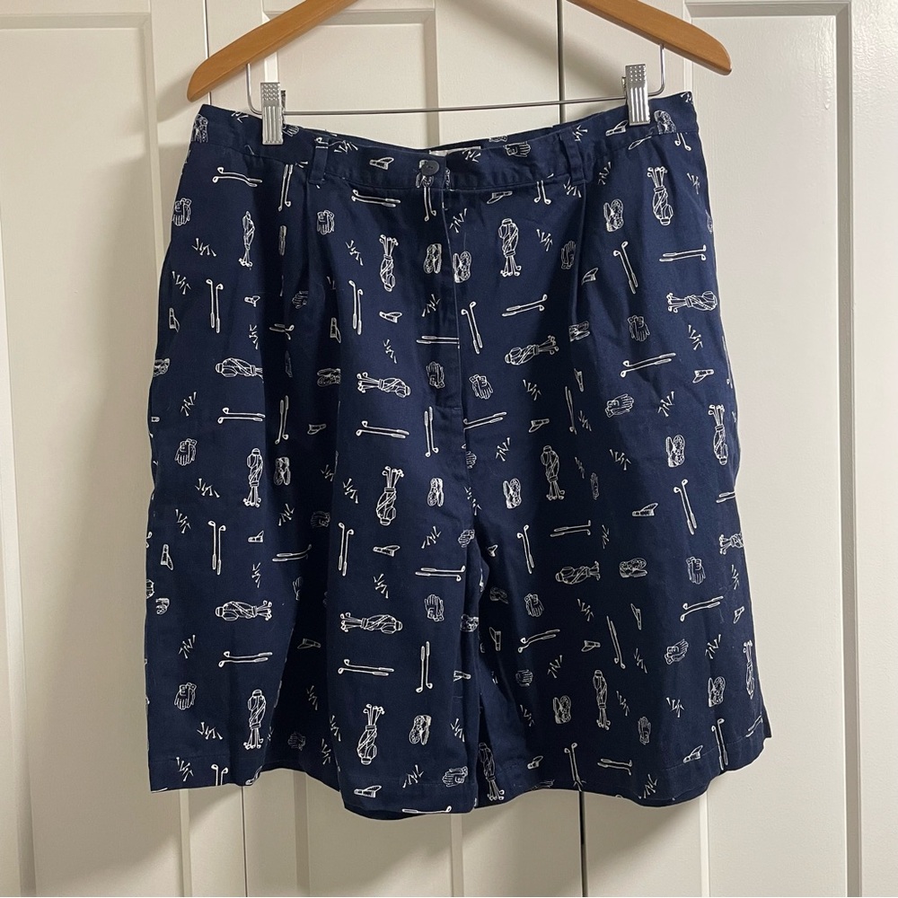 Vintage Navy Blue Shorts with White Nautical Print